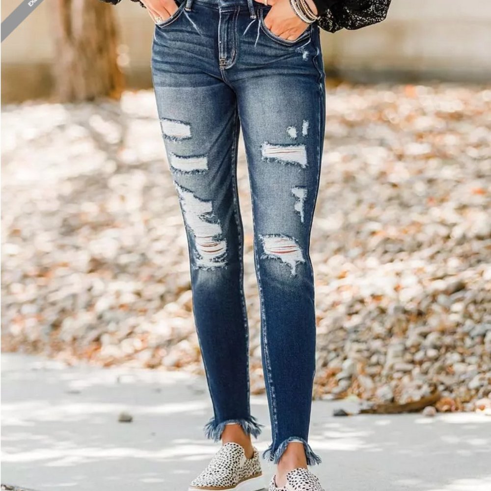 KANCAN Destroyed Skinny Jeans Size 25 Frayed Hem